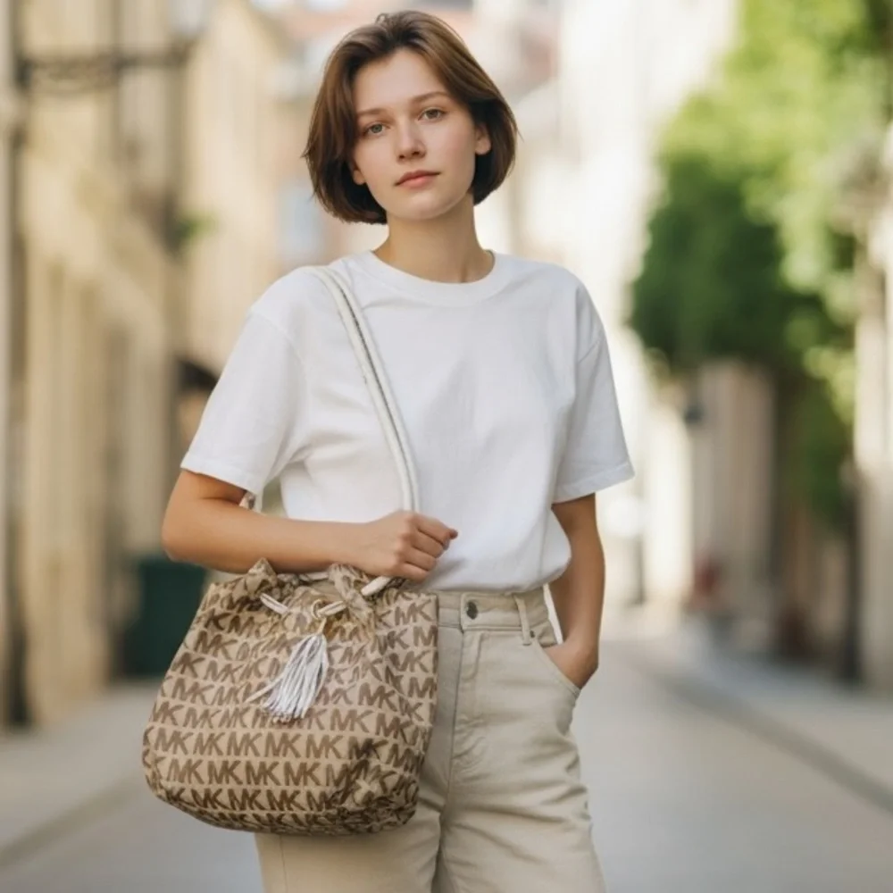 MICHAEL KORS Signature Jacquard Brown/Tan/Vanilla Handbag, GUC